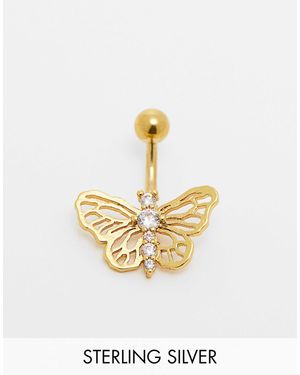 Kingsley Ryan Stainless Steel Plated Butterfly Shape Embellished Belly Bar - White