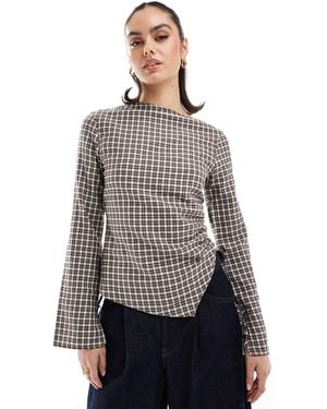 Pull&Bear Longline Checked Top - Gray
