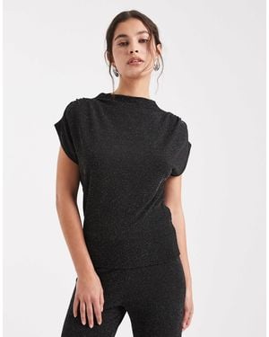 Vero Moda Glitter Sleeveless Slash Neck Top Co-ord - Black