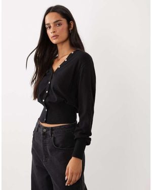 Gina Tricot Cinched Waist Fitted Cardigan - Black