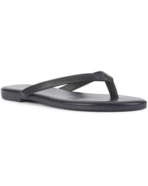 SEQWL Wide Fit Flip-Flops Minimalist Flat Thong Sandals Leather Look Finish - Blue