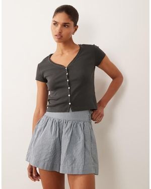 Mango Teen Button Through V Neck T-Shirt - Grey