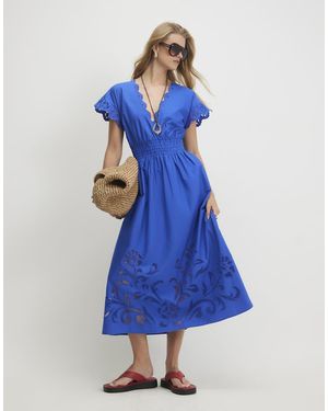 River Island Cotton Embroidered Midi Dress - Blue