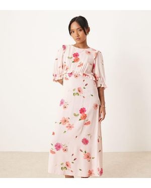 Nobody's Child Petite Felicia Ruffle Detail Midi Dress - Pink