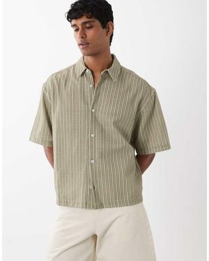ASOS Boxy Oversized Linen Look Stripe Shirt - Grey