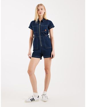 Santa Cruz Denim Utility Playsuit Met Rits - Blauw