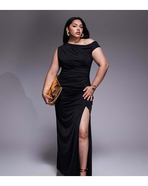 Tfnc Plus Asymetrical Midi Dress With Thigh Split - Black