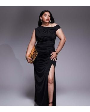Tfnc Plus Vestido Midi Asimétrico Con Abertura Hasta El Muslo De - Negro