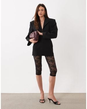 Miss Selfridge Lace Capri Pant With Bow - Black