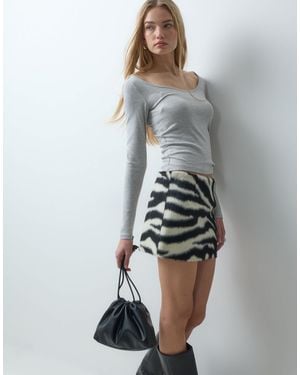 Mango Pony Hair Mini Skirt Set - Gray