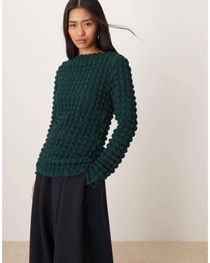 Vila Bubble Textured Long Sleeve Top - Blue