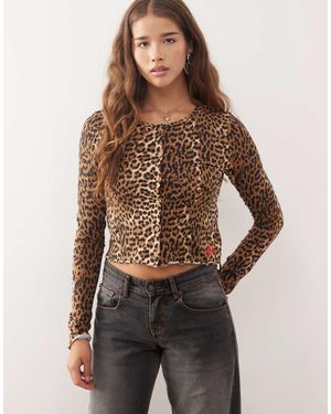 Noisy May Cropped Top Met Knoopsluiting En Geschulpte Rand - Bruin