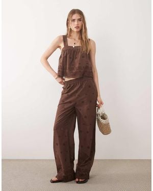 New Look Co-Ord Broderie Wide Leg Trousers - Brown