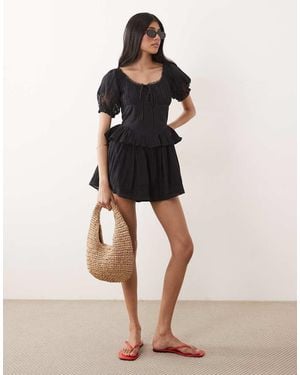 Miss Selfridge Mono Corto De Estilo Mesonera De Bambula Con Detalle De Encaje - Neutro