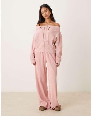 ASOS Broek Met Taille Met Plooirand En Wafelstructuur - Roze