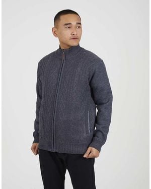 Brave Soul Funnel Neck Waffle Knit Zip Through Cardigan - Blue