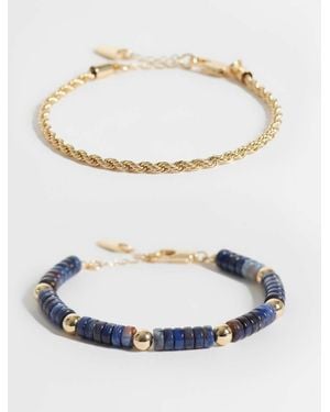 ASOS 2 Pack Flat Rounded Edge Beaded And Rope Chain Bracelet - Grey