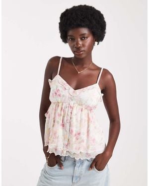 Hollister Top A Fiori Fluttuante Con Scollo A V E Spalline Sottili - Rosa