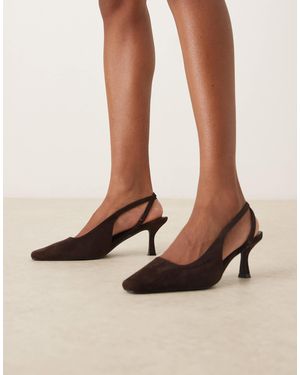 Glamorous Slingback Kitten Heel Shoes - Brown