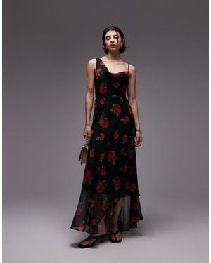Mango Vestito Lungo Monospalla Con Stampa A Fiori - Nero