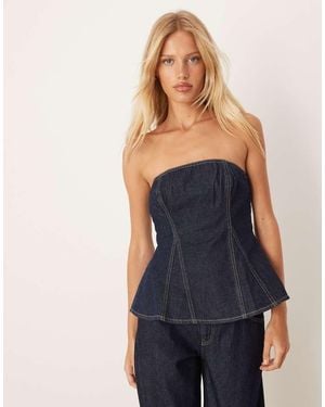 Mango Denim Bandeau Co-ord Top With Contrast Stitch - Blue