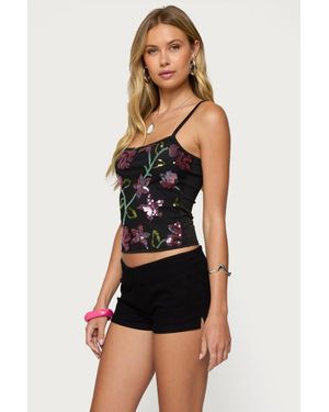 Edikted Beaded Floral Embroidered Tank Top - White