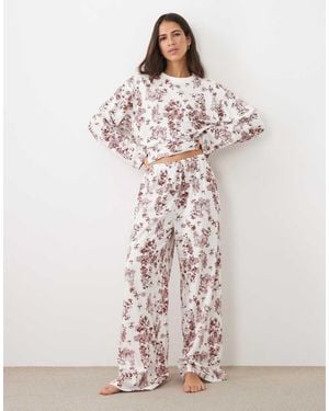 ASOS Long Sleeve Top And Wide Leg Trouser Pyjama Set - Blue