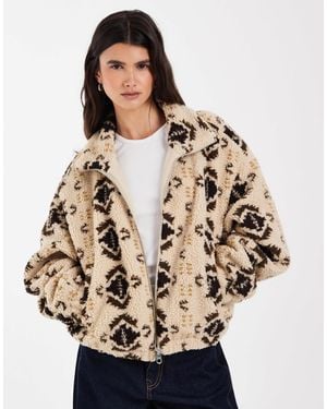ONLY Nur borg-fleecejacke mit beigedruck - Natur
