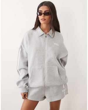 Kaiia Sweatshirt-Co-Ord Met Veel Katoen, Geborduurd Logodetail, Zijstreep, Oversized, Met Rits En Kraag - Grijs