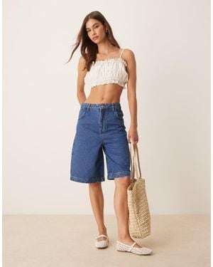 ASOS High Waisted Long Line Denim Jort - Blue