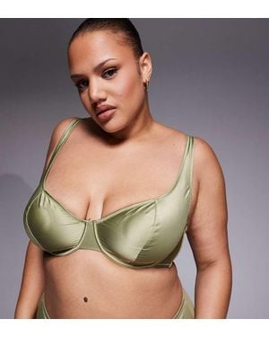 ASOS Asos Design Curve Fern Clean Satin Built Up Underwire Bra - Green