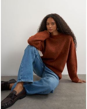 TOPSHOP Strickpullover aus wollmix mit gerolltem saum und grobem strick - Braun