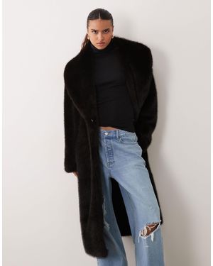 ASOS Longline-mantel mit trichterkragen aus kunstpelz - Schwarz