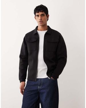 ASOS Chaqueta Negra Estilo Camisa Con Cremallera De Tejido Grueso Efecto Neopreno De - Azul