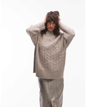 TOPSHOP Knitted Fluffy Oversized Cable Jumper - Natural