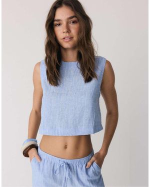 Stradivarius Striped Rustic Round Neck Top - Blue