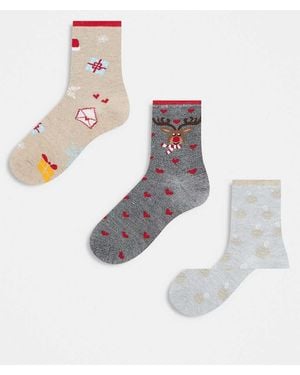 Pieces Christmas 3 Pack Glitter Socks - White