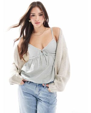 Hollister Top Babydoll Testurizzato A Quadretti Con Spalline Sottili - Grigio