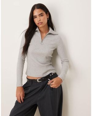 Jdy Half Zip Knitted Polo - Gray