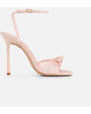 SIMMI Janeena Lace Bow Detail Heeled Sandals - Natural