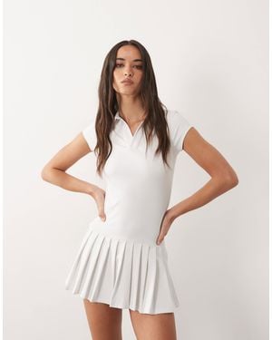 4505 Active Polo Neck Tennis Dress With Pleated Skirt - White