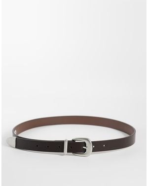 ASOS Cintura Skinny Marrone Con Fibbia Curva Argentata E Punta - Grigio