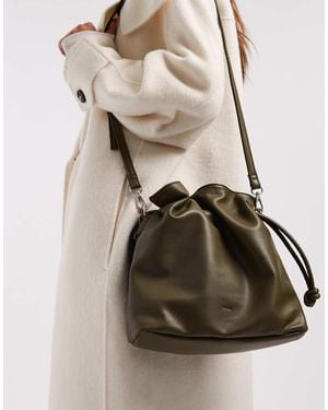 PASQ Draw String Soft Shoulder Bag - Brown