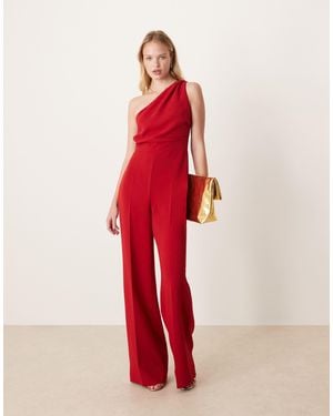 Mango One Shoulder Jumpsuit - Red