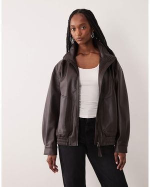 ASOS Asos Design Tall Oversized Leather Look Funnel Bomber Jacket - Black