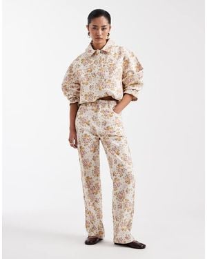 Miss Selfridge All Over Floral Denim Straight Leg Jean Co Ord - Natural