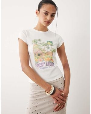 Miss Selfridge Baby Tee With Saint Lucia Print - White