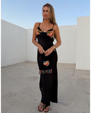 Never Fully Dressed Satin Embellished Banana Slip Maxi Dress - Black