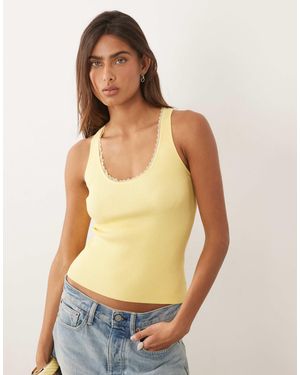 Mango Ribbed Vest With Lace Trim - Green