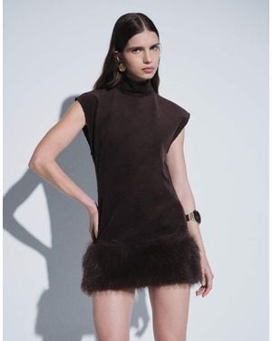ASOS Fur Hem Mini Shift Dress - Black